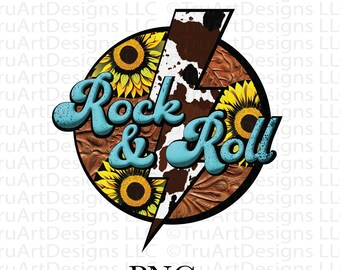 Sublimación de rock and roll png, rock and roll retro png, sublimación de country rock and roll, rayo de piel de vaca png, camiseta de concierto de moda png