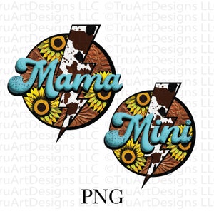 Western mama and mini png sublimation bundle, Country mama and baby png, mommy and me sublimation, rock png, cowhide lightning mama and mini