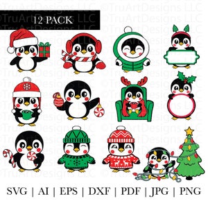 Pingüino svg, paquete de pingüinos de Navidad, pingüino de invierno, lindo pingüino bebé, archivo de corte de pingüino, animal de Navidad svg, pingüino dxf, png, clipart