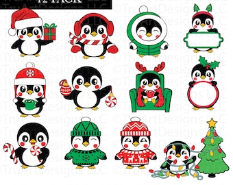 Pinguin svg, Weihnachtspinguin Bundle, Winterpinguin, süßer Babypinguin, Pinguinschnittdatei, Weihnachtstier svg, Pinguin dxf, png, Clipart
