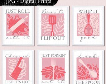 Cooking Prints, Kitchen Wall Art, Gallery Wall Set of 6, Printable Wall Art, Boho Kitchen Decor, Kitchen Art, Matisse Style Mod Dining Decor