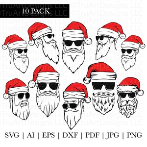 Lot svg père Noël, père Noël cool, père Noël hipster, lunettes de soleil père Noël, père Noël sexy, mauvais père Noël, jeune père Noël, père Noël rad, père Noël moderne, svg de Noël