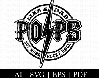 Dad SVG, Pops Rock and Roll Dad PNG, Rock Guitar, Muzyka, Koszulka Dad Rocks, Koszulka na Dzień Ojca sublimacja png, Dzień Ojca SVG