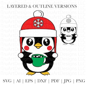 Penguin svg, Christmas Penguin, Winter penguin, Cute Baby Penguin with hot cocoa, Cute Christmas animal svg, warm penguin svg, Christmas svg