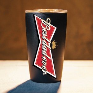 Best dad ever logo is shown printed on a large black tumbler. A great way to utilize these designs for a multitude of customers.