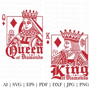 Pacote svg Rei e Rainha de Ouros, Camisas combinando de casais svg, Casais png, Cartas de jogar de diamantes PNG, Marido e mulher svg e png