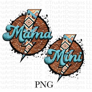 Western mama and mini png sublimation bundle, Country mama and baby png, mommy and me sublimation, rock png, cowhide lightning mama and mini