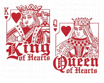 King and Queen of Hearts svg, Valentine's Day svg, Couples png, Hearts playing cards PNG, Playing cards, Couples Shirt art, Husband and wife