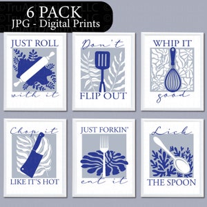 Cooking Prints, Kitchen Wall Art, Gallery Wall Set of 6, Printable Wall Art, Boho Kitchen Decor, Kitchen Art, Matisse Style Mod Dining Decor