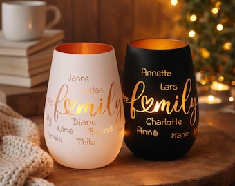Theelichthouder | Wij zijn familie | Cadeau voor het hele gezin | Tot 12 namen | Diverse kleuren