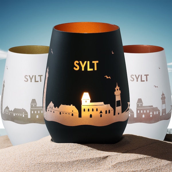 Windlicht | Sylt | Sylter Skyline | Luftlinie | Verschiedene Farben | Souvenir | Erinnerung