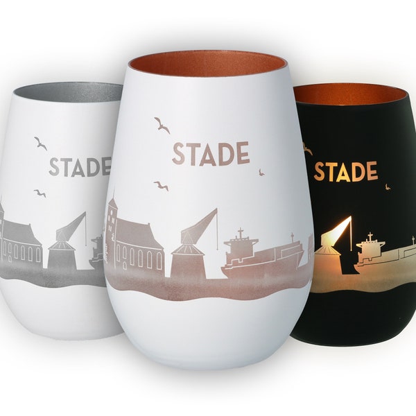 Windlicht | Stade | Stade Skyline | Luftlinie | Verschiedene Farben | Teelicht