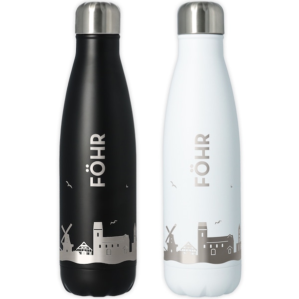 Trinkflasche | Föhr | Föhr Skyline | Luftlinie | In Schwarz oder Weiß