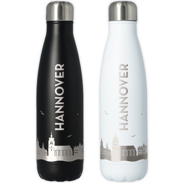 Trinkflasche | Hannover | Hannoveraner Skyline | Luftlinie | In Schwarz oder Weiß