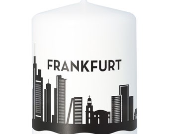 Stumpenkerze | Frankfurt | Frankfurter Skyline | Luftlinie | 8cm x 6cm | In Weiß