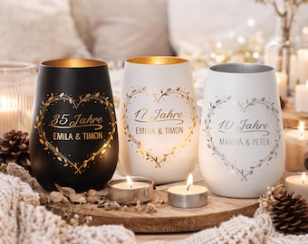 Windlicht Jubiläum personalisiert | mit Namen & Jahreszahl | Geschenk zum Hochzeitstag für Paare | Romantisches Geschenk für Paare