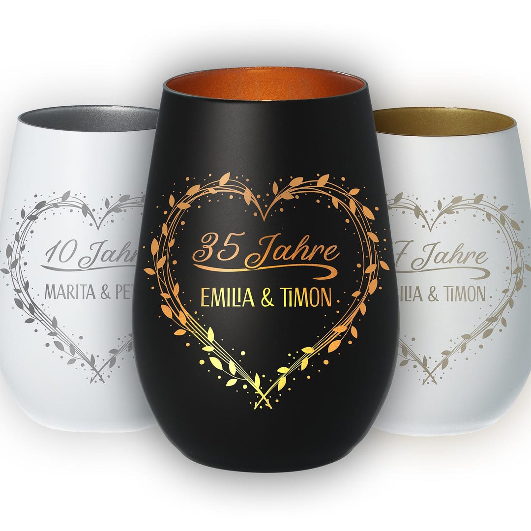 Personalisiertes Windlicht 'Schön, Dass Es Dich Gibt' – Individueller Name In Weiß & Gold
