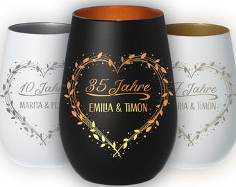 Gepersonaliseerde theelichthouder voor een jubileum | met namen en jaartal | Huwelijksjubileumcadeau voor stellen | Romantisch cadeau voor stellen