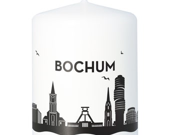 Stumpenkerze | Bochum | Bochumer Skyline | Luftlinie | 8cm x 6cm | In Weiß