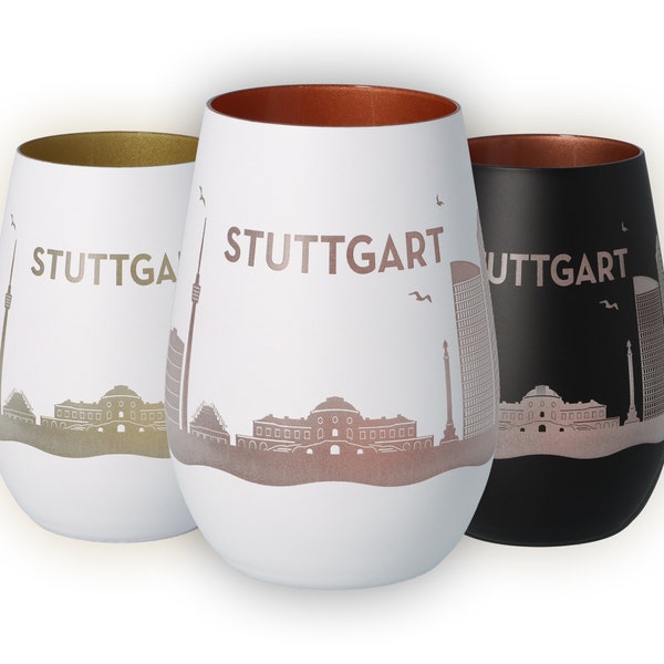 Windlicht | Stuttgart | Stuttgarter Skyline | Luftlinie | Verschiedene Farben | Teelicht