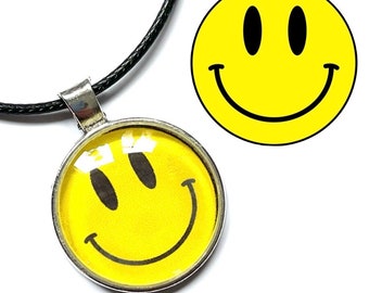 Smiley festival rave face Quality Glass Cabochon Necklace