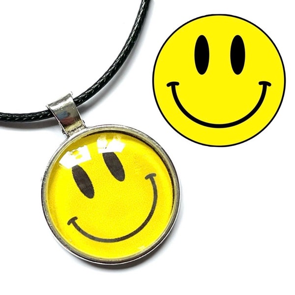 Smiley festival rave face Quality Glass Cabochon Necklace