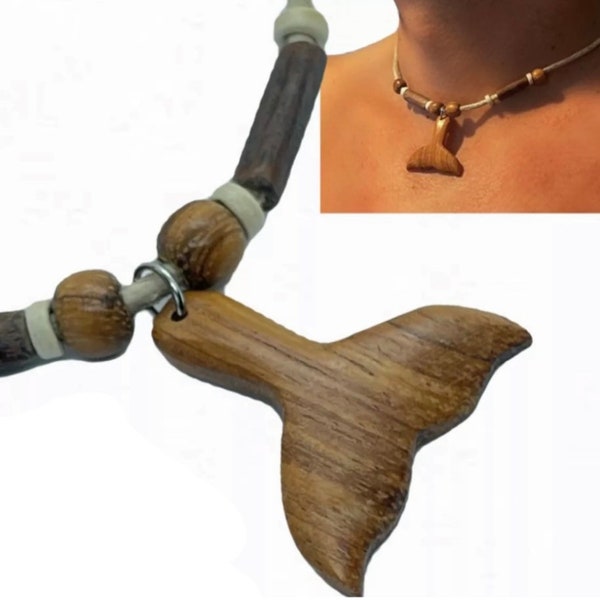 Sono wood and hemp surfer wooden whale tail necklace and pendant