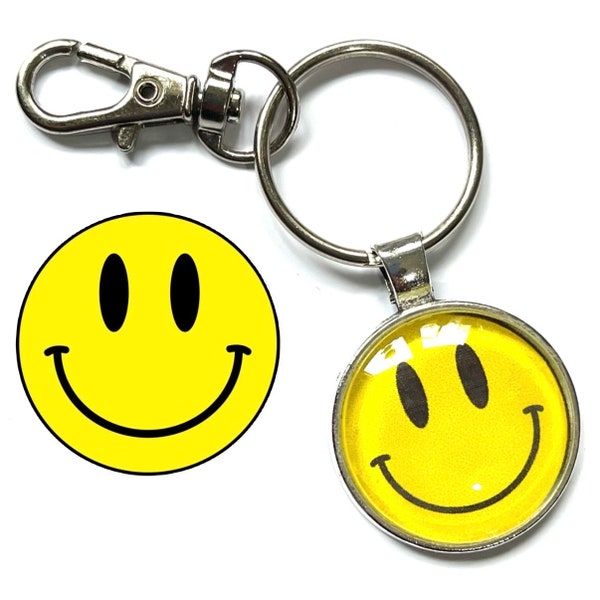 Porte-clés smiley rétro festival rave Cabochon de qualité, bijou de sac