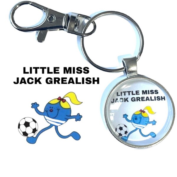 Little miss Jack Grealish England football gift Quality glass cabochon Keyring, bag charm