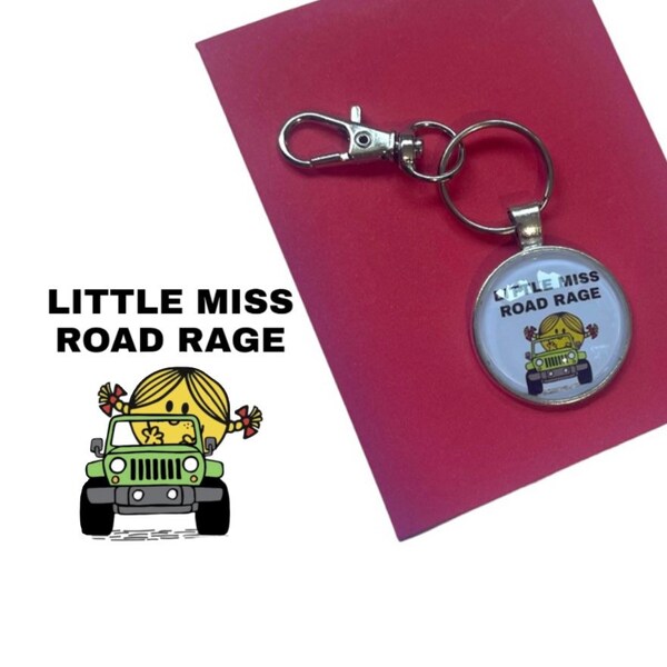 Funny Little Miss Road rage a réussi le permis de conduire, porte-clés cabochon en verre de qualité supérieure, cadeau de bijou de sac