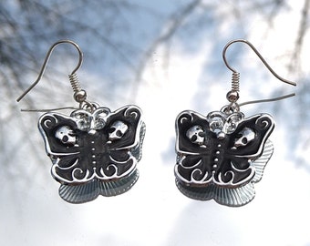 Moth earrings, skull
