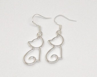 Cat earrings, silver, simple and pretty cute