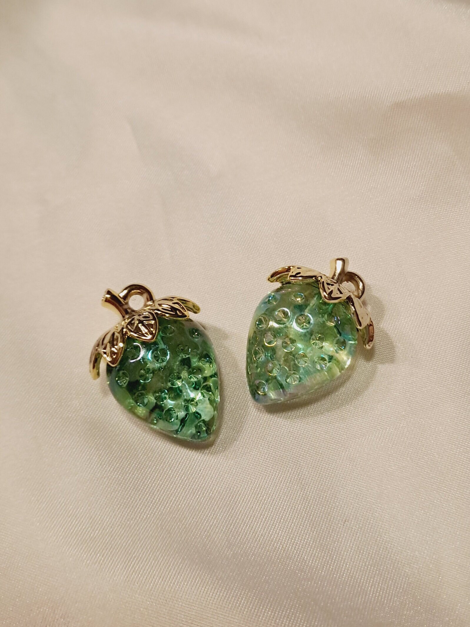 【関税込み】Strawberry Earrings - Shourouk - Strass - Green Pink and Green Strawberry Earrings, Pink Strawberry Earrings