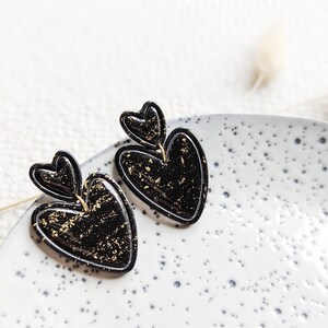 Dear Polymer clay earrings Handmade Black image 3