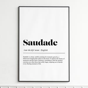 Saudade Definition Print , Elegant Dictionary Wall Art , Modern Minimalist Typography Poster , Wall Decor for Home or Office