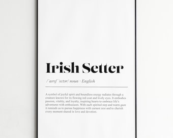 Irish Setter Definition Print , Elegant Dictionary Wall Art , Classic Typography Poster , Home Decor Wall Art