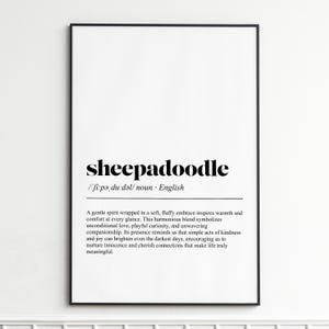 Sheepadoodle Definition Print , Elegant Dictionary Wall Art , Modern Typography Poster , Pet Lover Gift