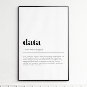Data Definition Print , Elegant Typography Wall Art , Modern Dictionary Poster , Home Decor or Office Wall Art