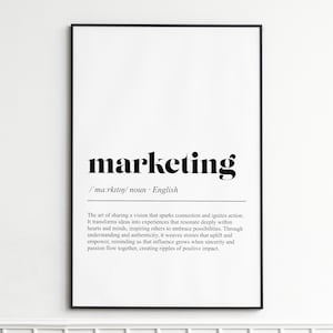 Marketing Definition Print , Inspirational Typography Wall Art , Modern Dictionary Poster , Home Decor or Office Wall Art