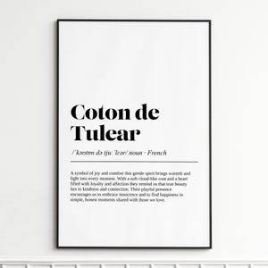 Coton de Tulear Definition Print , Elegant Typography Wall Art , Modern Dictionary Style Poster , Home Decor Wall Art