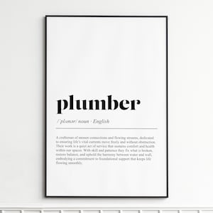 Plumber Definition Print , Elegant Dictionary Wall Art , Typography Home Decor , Wall Art for Living Room or Office