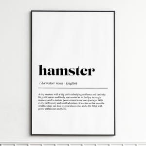 Hamster Definition Print , Elegant Dictionary Wall Art , Typography Home Decor , Wall Art Poster for Living Room