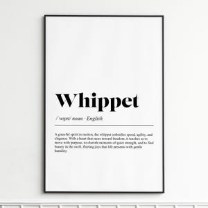 Whippet Art Print , Elegant Dog Word Definition Wall Art , Minimalist Home Decor , Gift for Dog Lovers