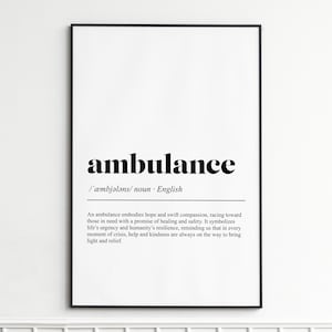 Ambulance Definition Print , Dictionary Style Wall Art , Modern Typography Poster , Home Decor Wall Decor