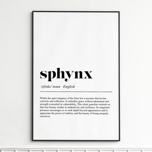 Sphynx Cat Art Print: Elegant Word Definition, Minimalist Decor