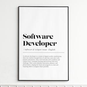 Software Developer Definition Print , Inspirational Typography Wall Art , Modern Dictionary Poster , Home Office Decor