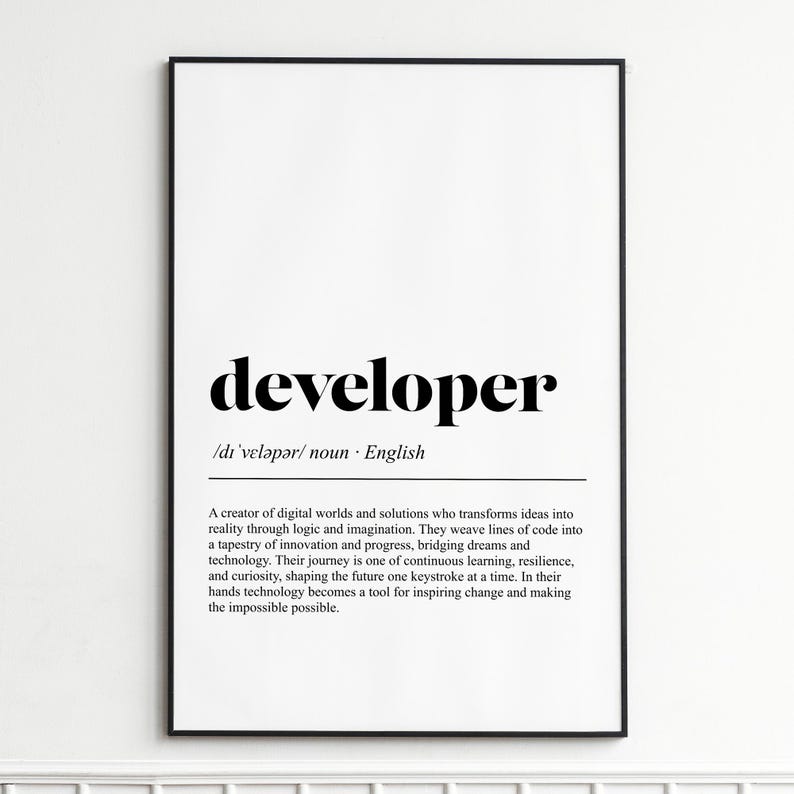 Software Developer Definition Print , Inspirational Typography Wall Art , Modern Dictionary Poster , Home Office Decor image 1