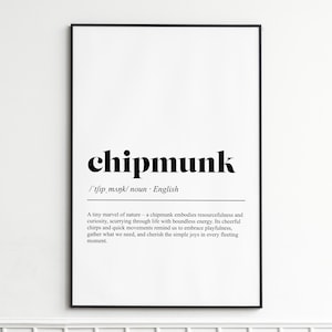 Chipmunk Definition Print , Elegant Dictionary Wall Art , Whimsical Typography Poster , Nature-Inspired Gift for Animal Lovers