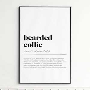 Bearded Collie Definition Print , Inspirational Dictionary Wall Art , Rustic Typography Poster , Home Decor Wall Art