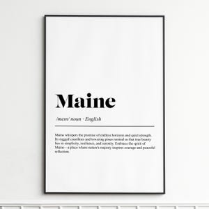 Maine Definition Print , Elegant Dictionary Wall Art , Classic Typography Poster , Home Decor Wall Art
